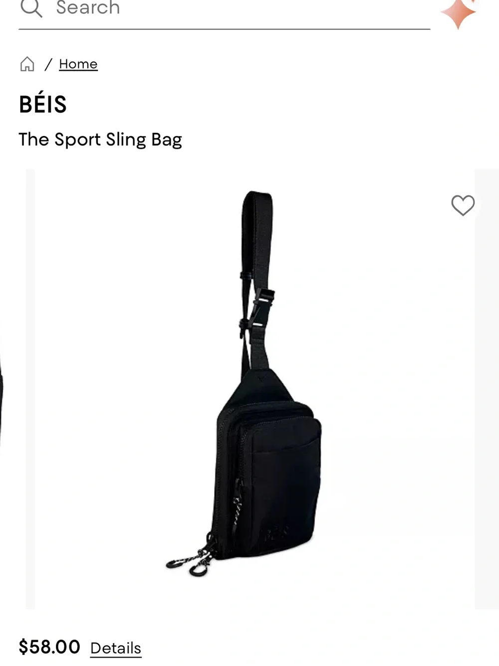 Beis Black Crossbody Sling Bag with Bottle Pocket